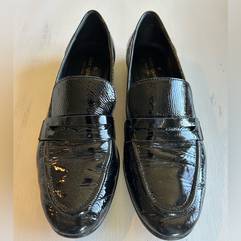Kate Spade Genevieve Crinkle‎ Patent Leather Black Penny Loafer